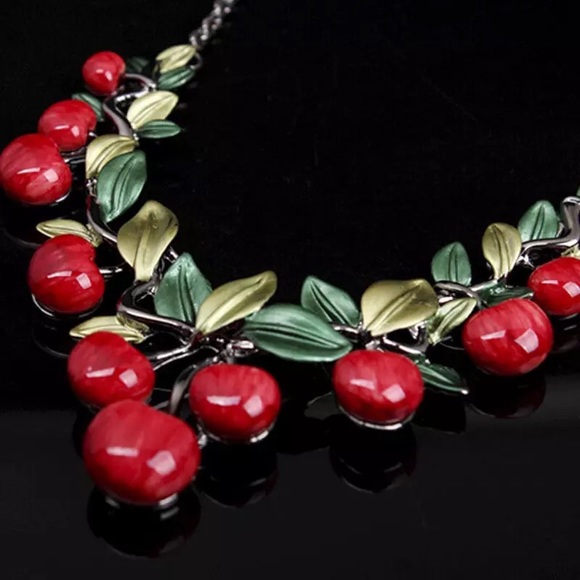 Enamel Cherries and Leaves Necklace Set - Picture 10 of 13
